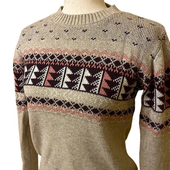 UNITED BY BLUE Patterned‎ Ski Sweater Oatmeal Purple Size XS - Picture 2 of 3